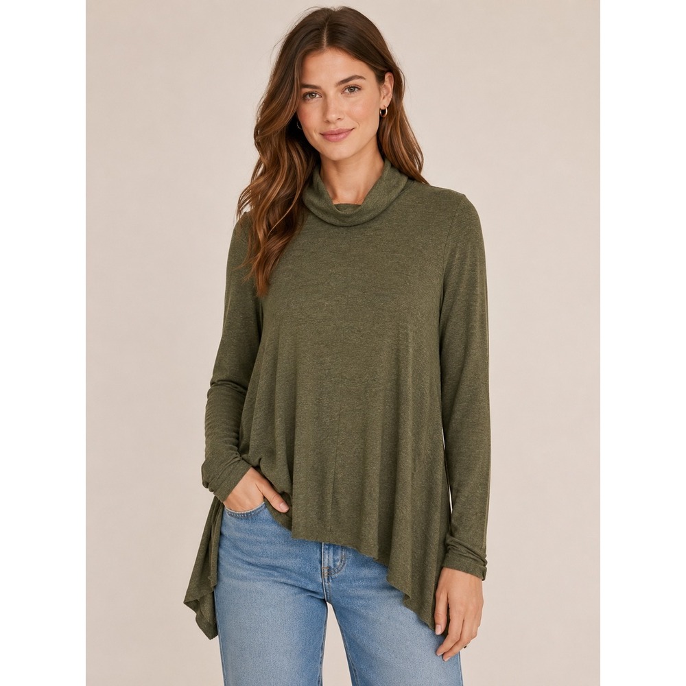 American Eagle AEO Soft & Sexy Olive Green Cowl Neck High Low Tunic Top S
